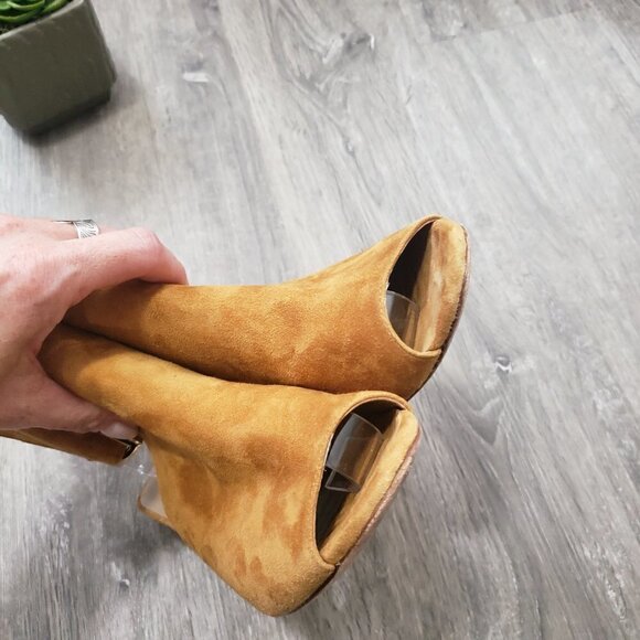 Vaneli Bisa Cuoio Gold Suede Open Toe Bootie 37.5 - Picture 5 of 8